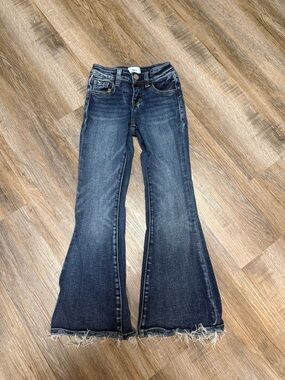 Girls BKE Dark Wash Flared Jeans with Frayed Hem Size 6